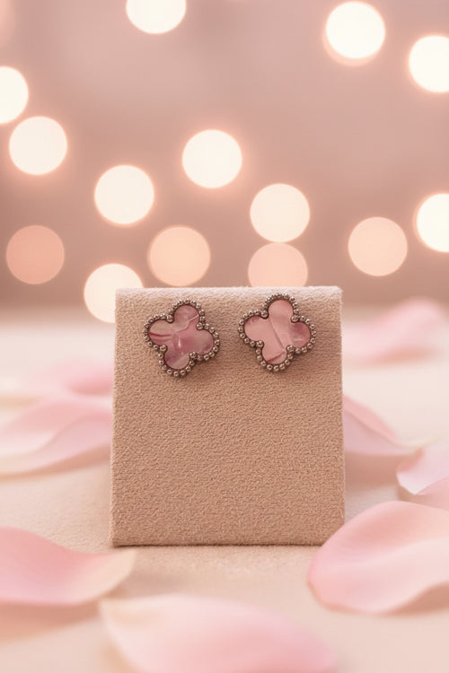 Boucle d’oreille trèfle rose