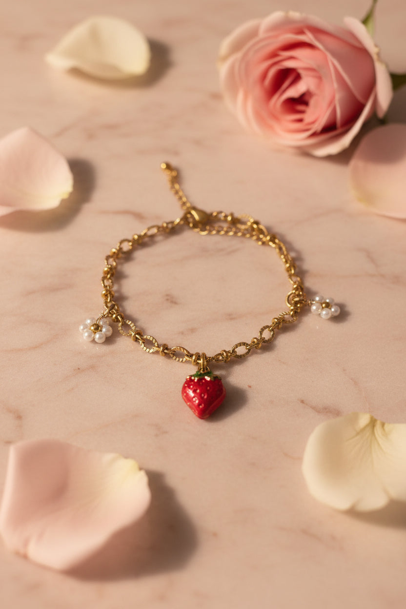 🍓Bracelet fraise/marguerites🌼