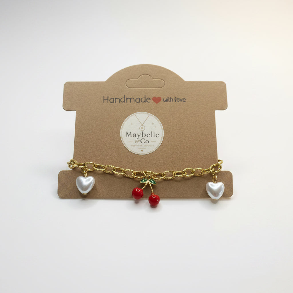 🍒bracelet cerise/coeurs🤍