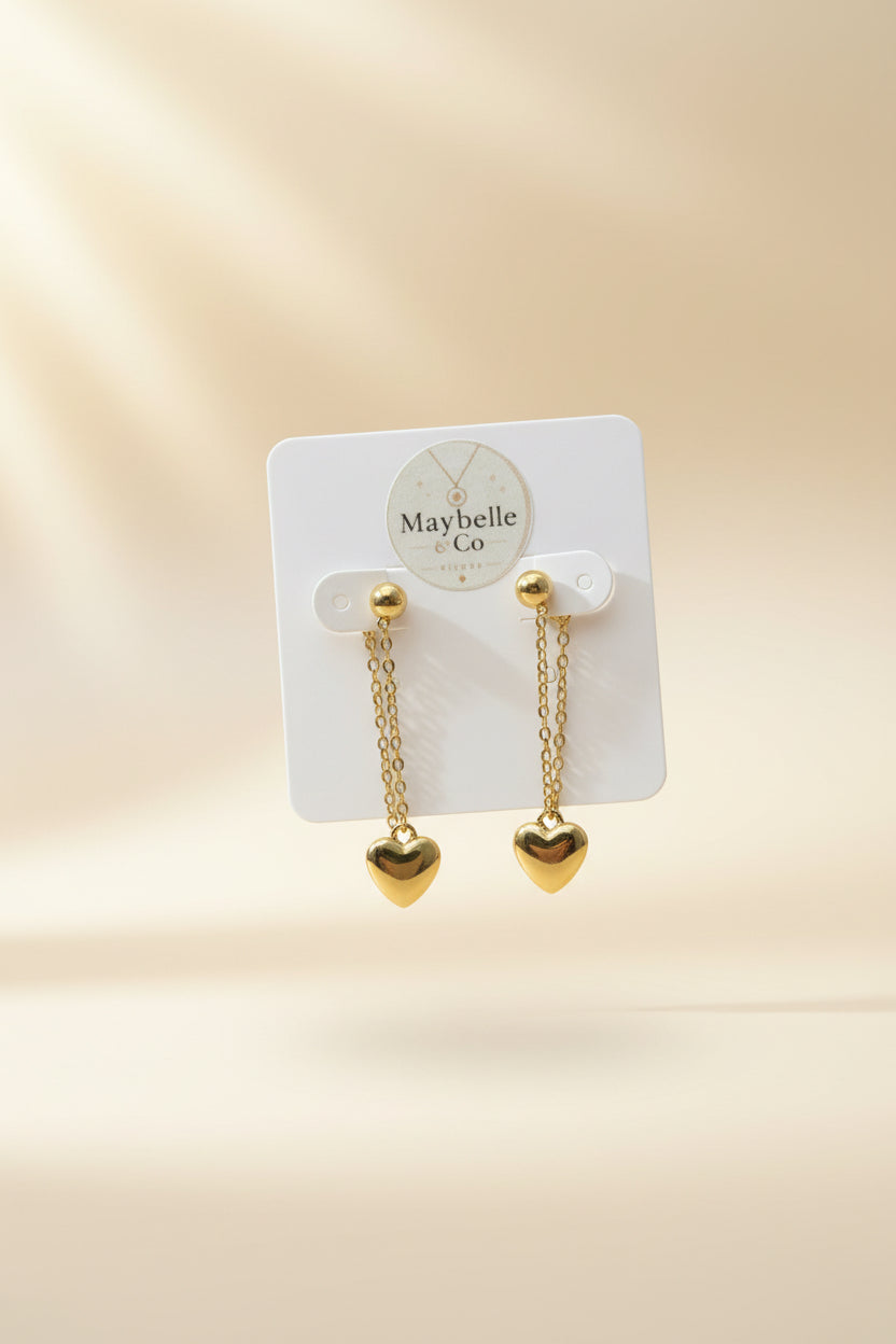 Boucles d’Oreilles Pendantes Coeur Doré