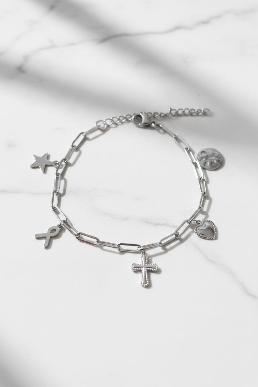 Bracelet argenté multi charmes