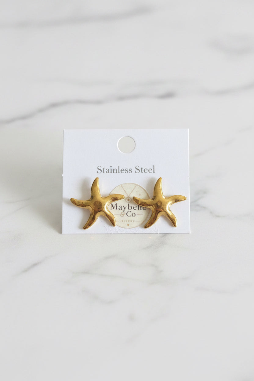 Boucles d’Oreilles Étoiles de Mer – Acier Inoxydable Doré