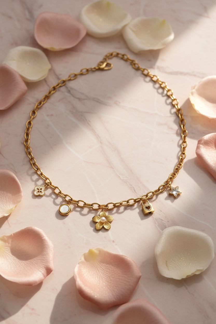 Collier fleur perlée