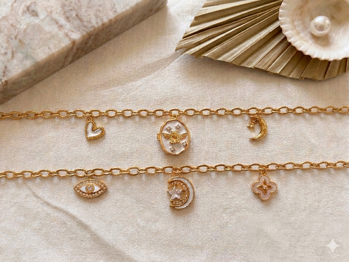 👼🏼Collier duo en acier inoxydable -Ange&symboles portes bonheurs 🌙