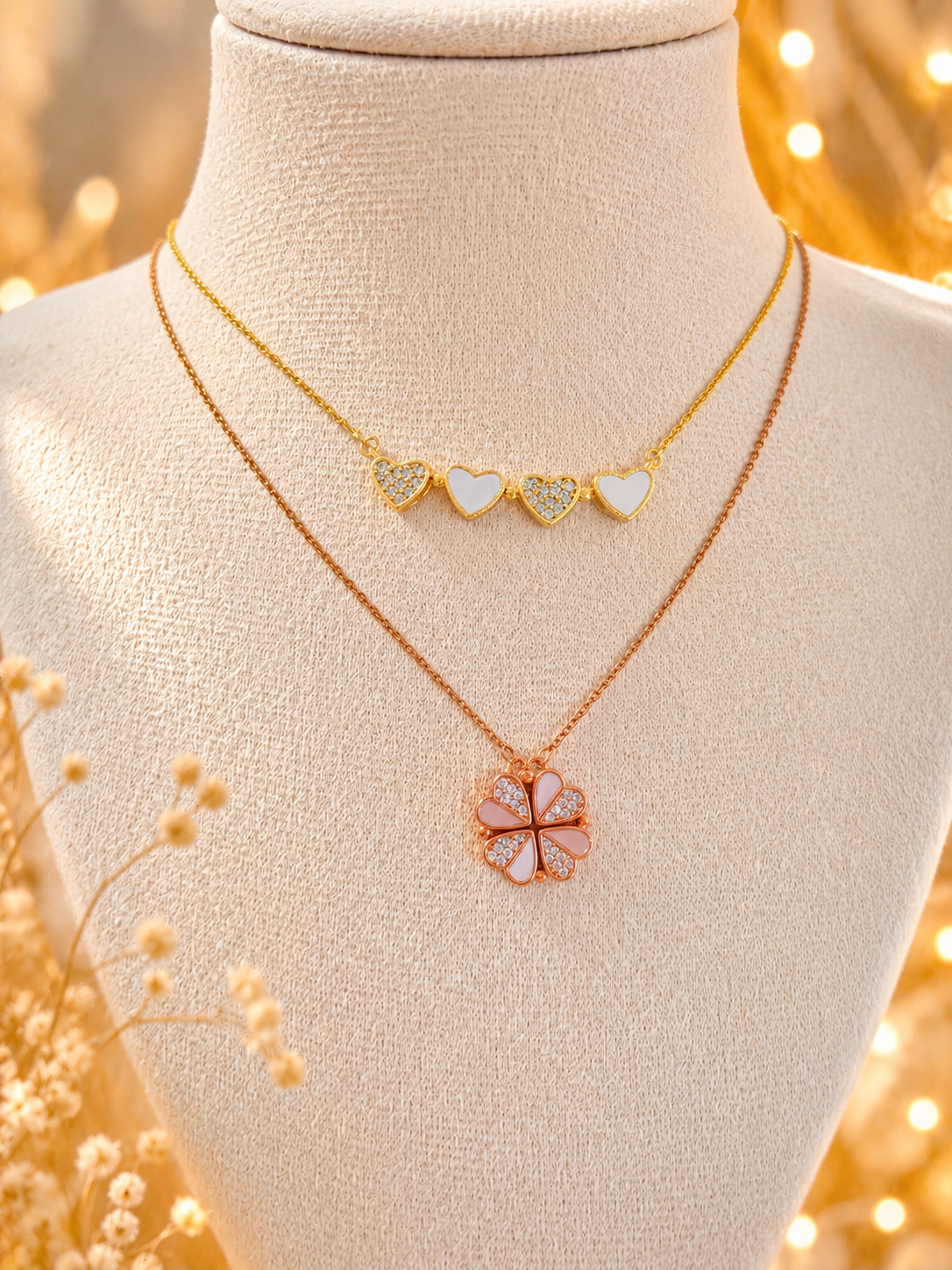 Collier trèfle transformable en plusieurs petits cœurs – Pendentif  – Cadeau Couple Maman Anniversaire – Bijou