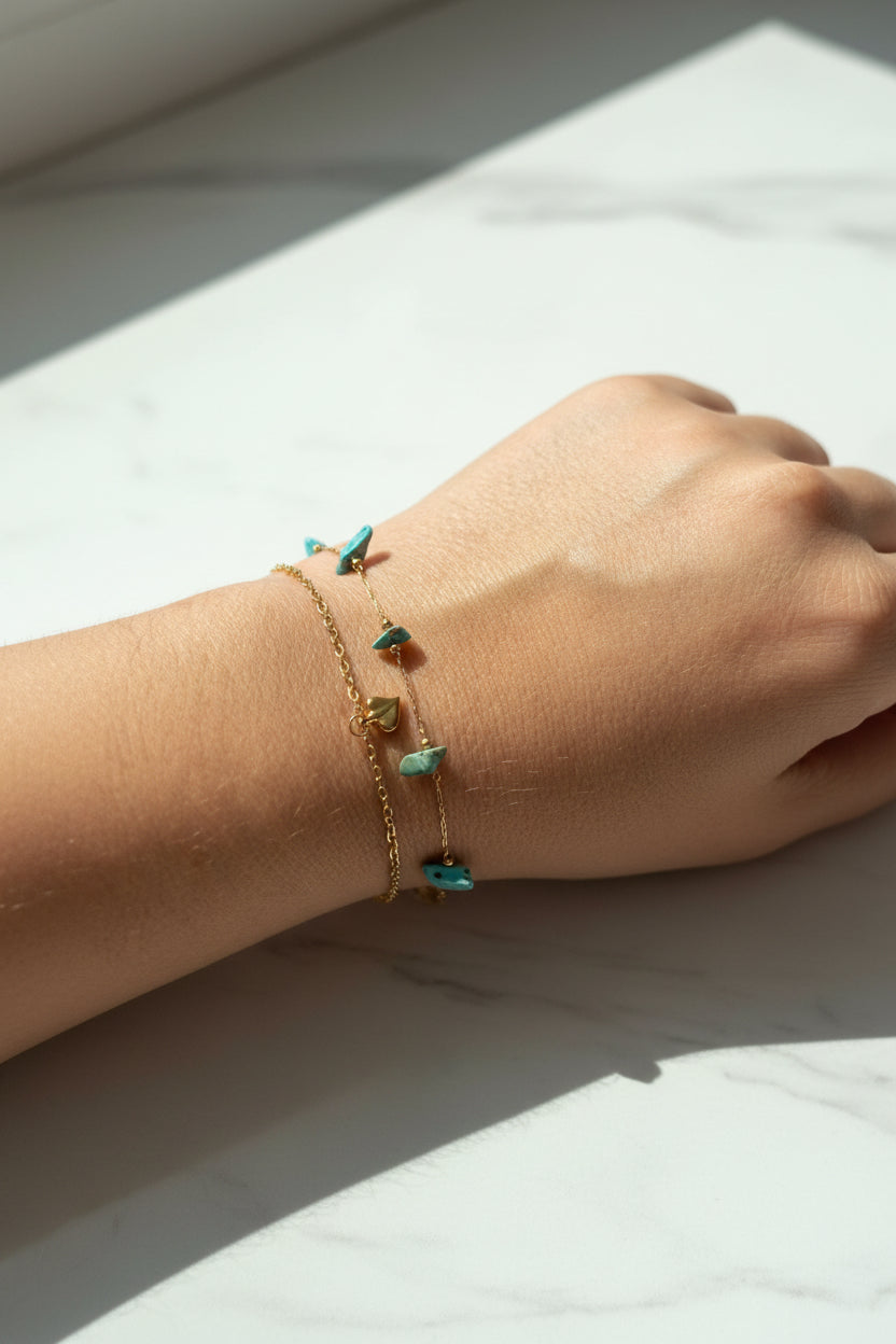 Bracelet double éclats Turquoise et cœur