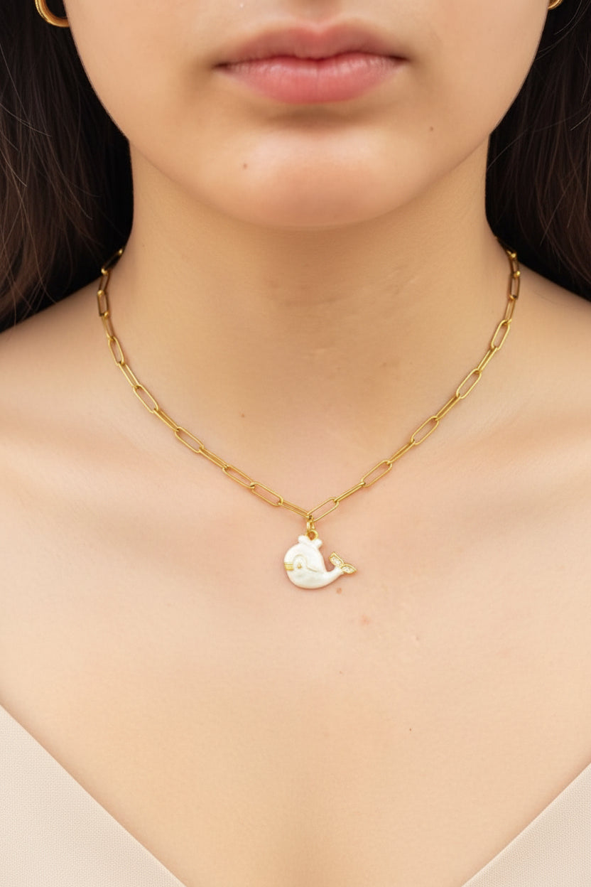 🐳Collier baleine rose en acier inoxydable🐳