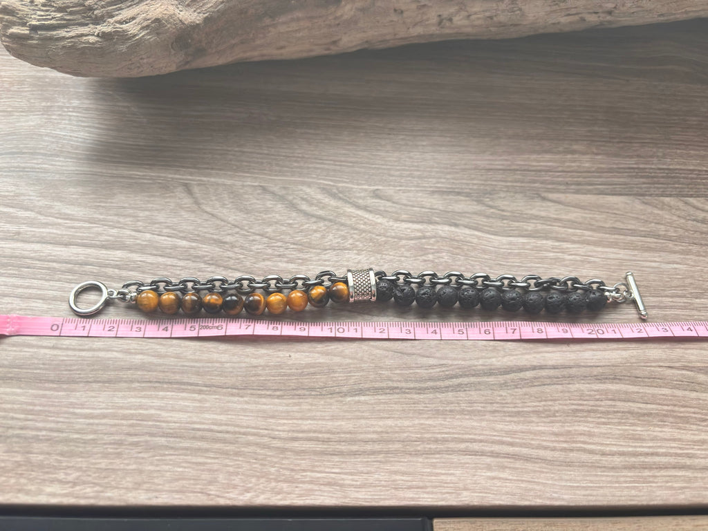 Bracelet homme en acier inoxydable et pierre .