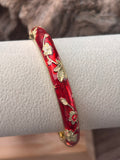 Bracelet jonc rigide à ressort - Émail fleuri thaïlandais.