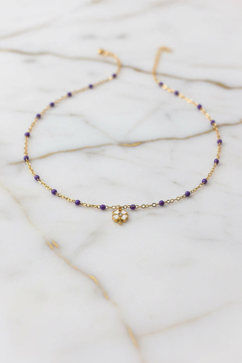 🍀 Collier perlé trèfle nacré 🍀