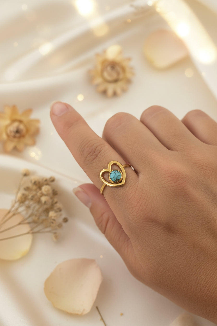 Bague cœur et pierre turquoise