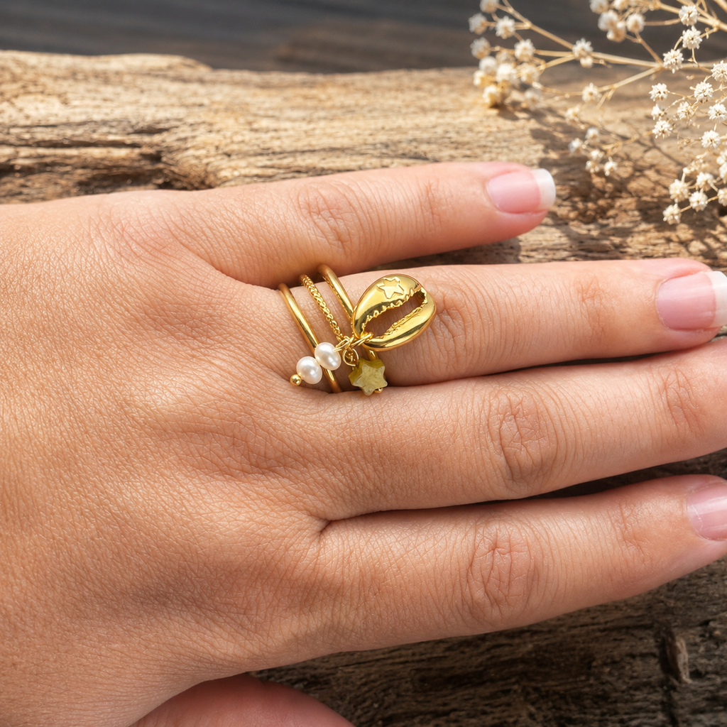 🐚Bague réglable coquillage /perles🐚