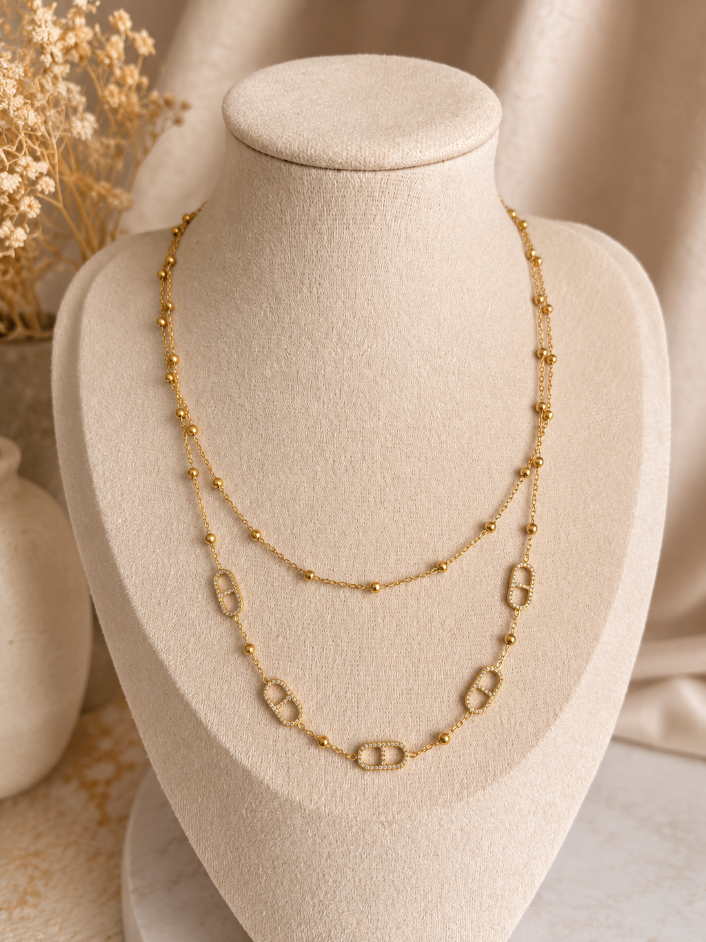 Collier Double Maille Marine Acier Inoxydable