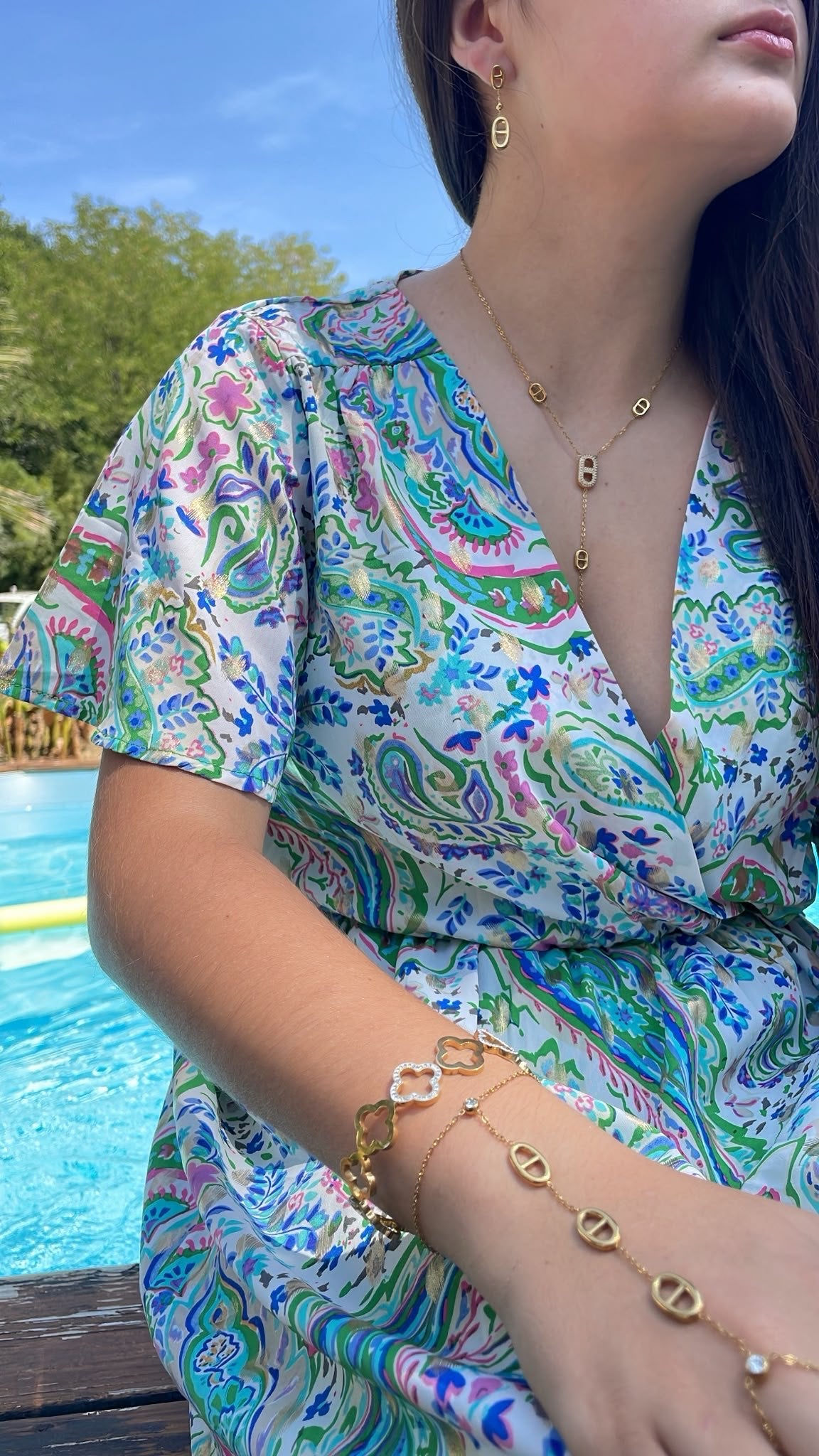 Collier sautoir en Y Maille Marine et Strass