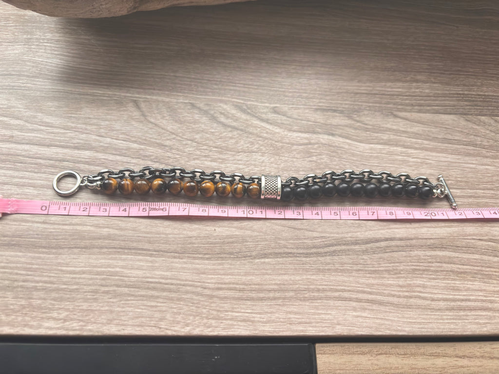 Bracelet homme en acier inoxydable et pierre .