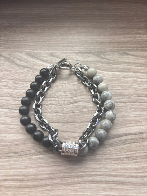 Bracelet homme en acier inoxydable et pierre .