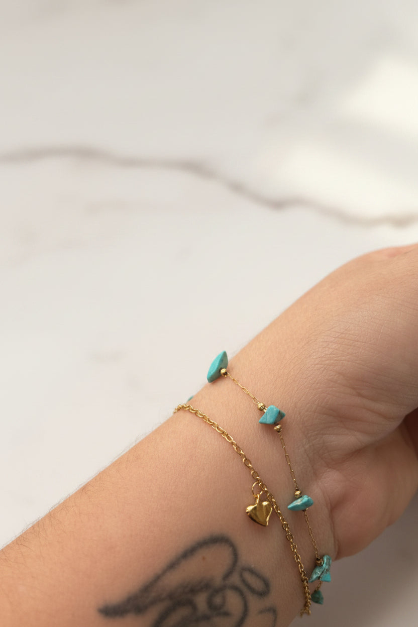 Bracelet double éclats Turquoise et cœur