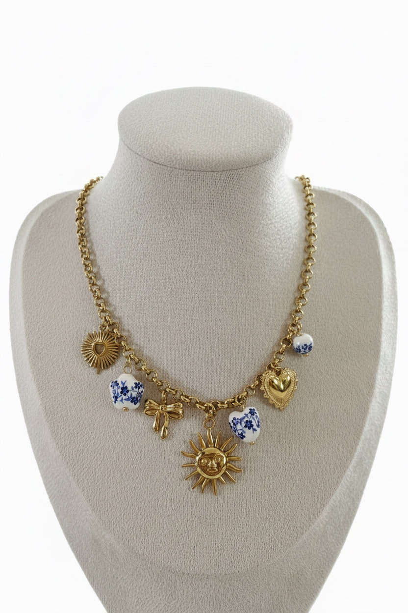 Collier soleil et cœur style vintage