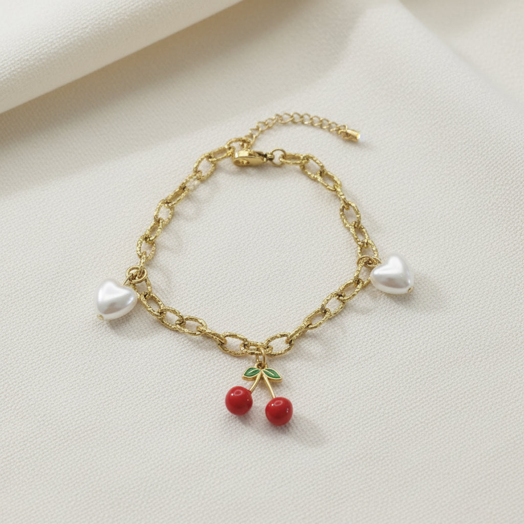 🍒bracelet cerise/coeurs🤍