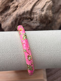 🌺Bracelet jonc rigide à ressort -Émail fleuri thaïlandais.