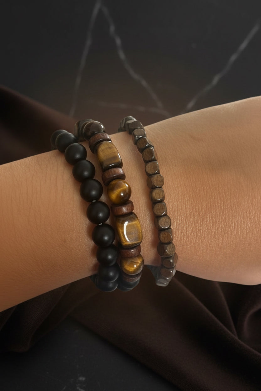 Bracelet pierres et perles de bois