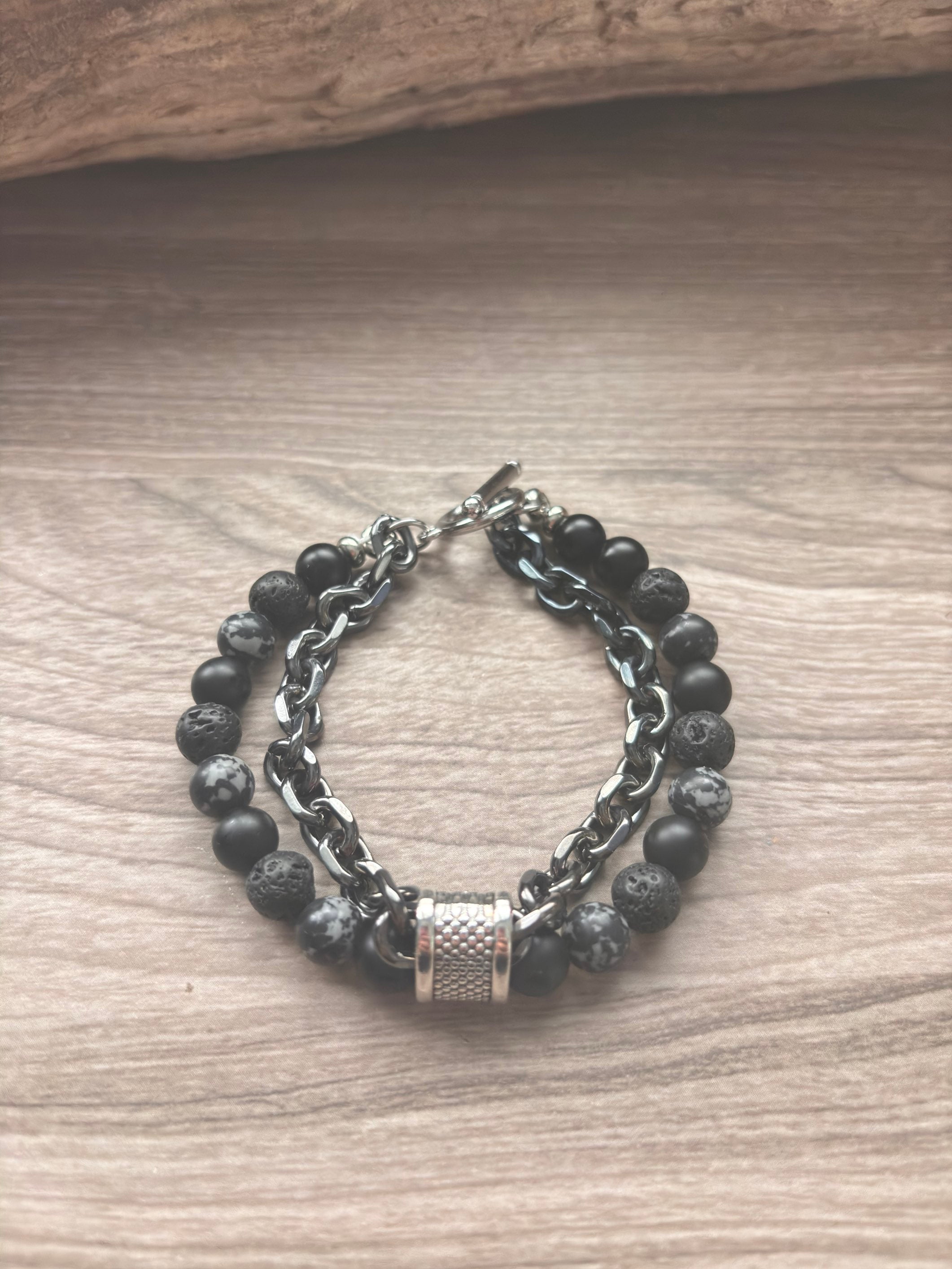 Bracelet homme en acier inoxydable et pierre .