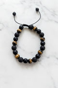 Bracelet cordon Œil  de tigre /Pierre de lave /Agate noir