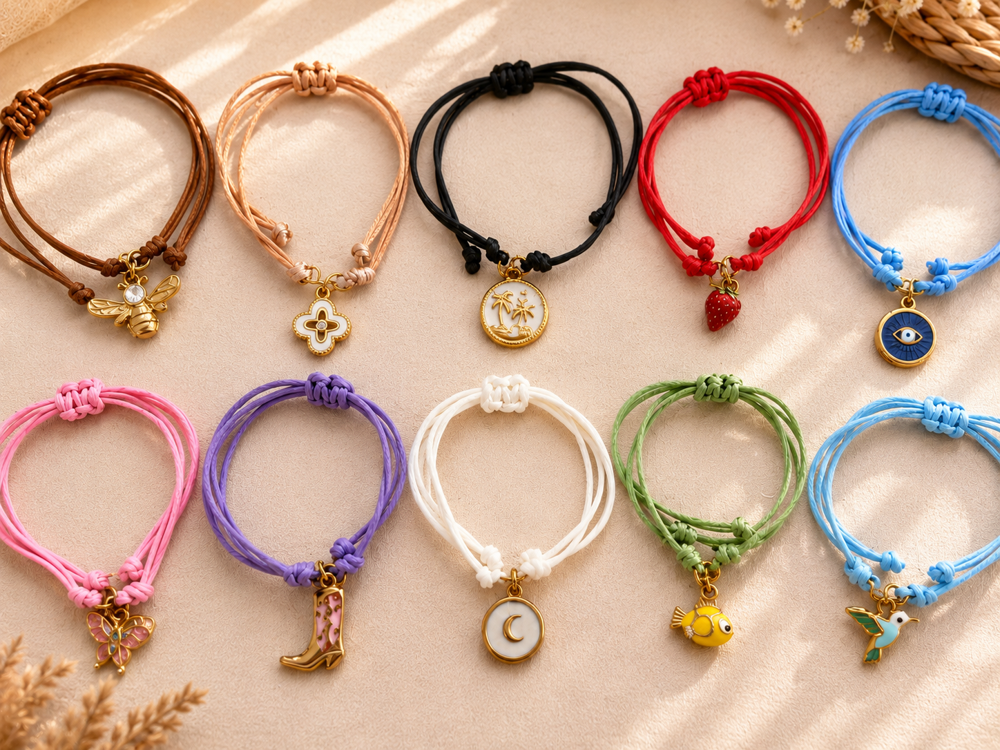 Bracelet cordon réglable +charme aux choix